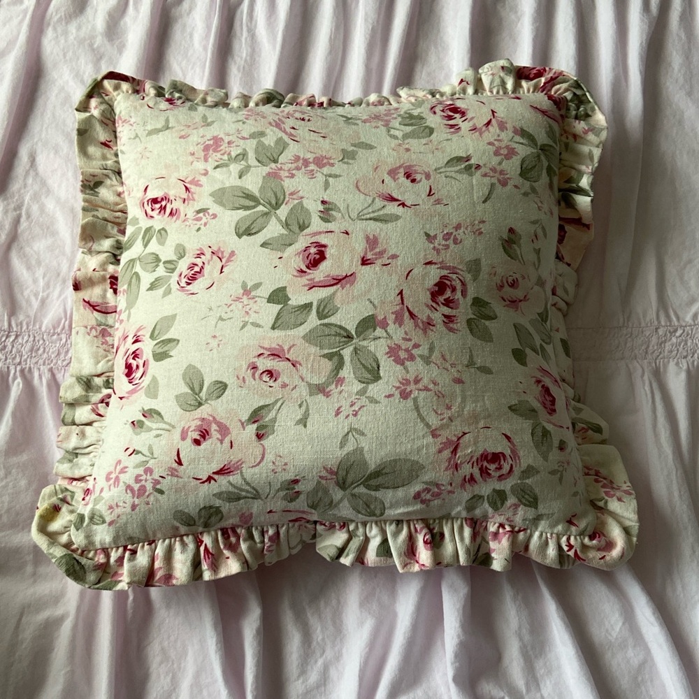 Simply Shabby Chic Rosalie Linen Blend Floral Roses Pillow Cover Pair Cream Pink - Picture 10 of 16